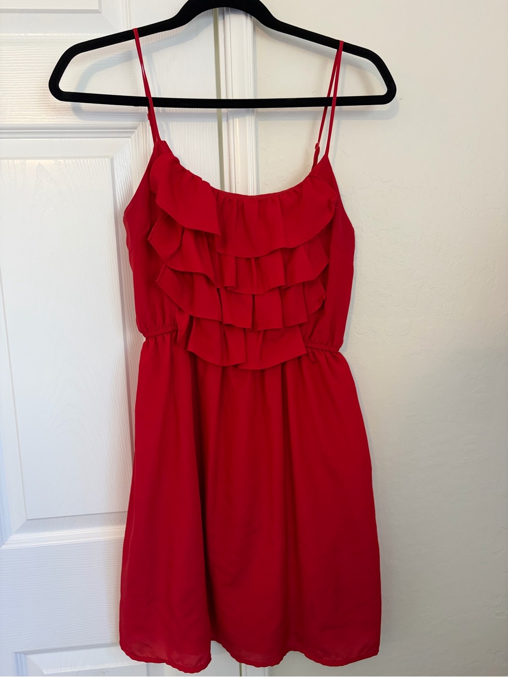 Forever 21 Red Ruffle-Front Spaghetti Strap Mini Dress